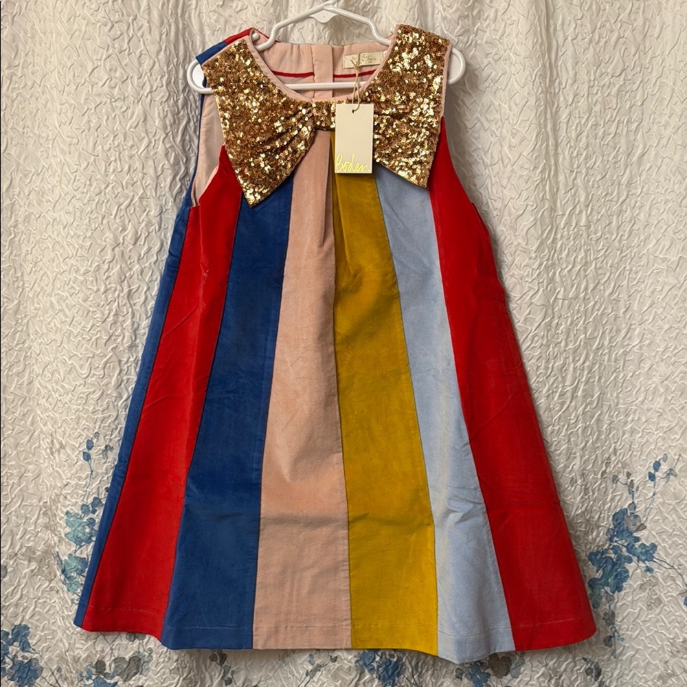 Mini Boden rainbow  Dress with Peter Pan Collar 8-9y